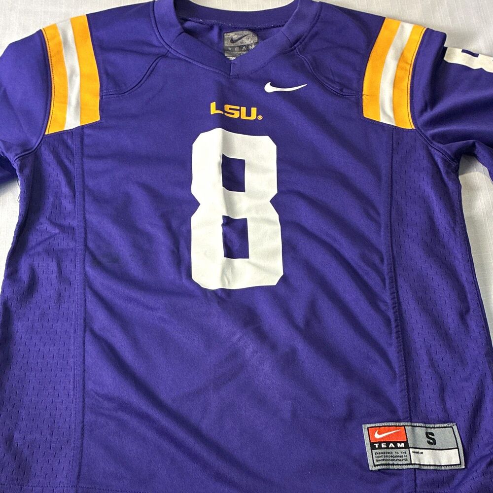 Nike Team LSU Tigers Football Jersey Purple White Gold #8 Size S youth